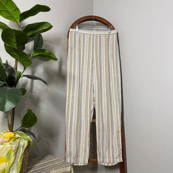 Woman Within 16W PETITE Linen Blend Striped Wide Leg Pants Coastal Beachy - Picture 2 of 11